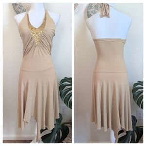 Speechless Gold Sequin Halter Dress | Size Small | High Low, Fit & Flare, Party
